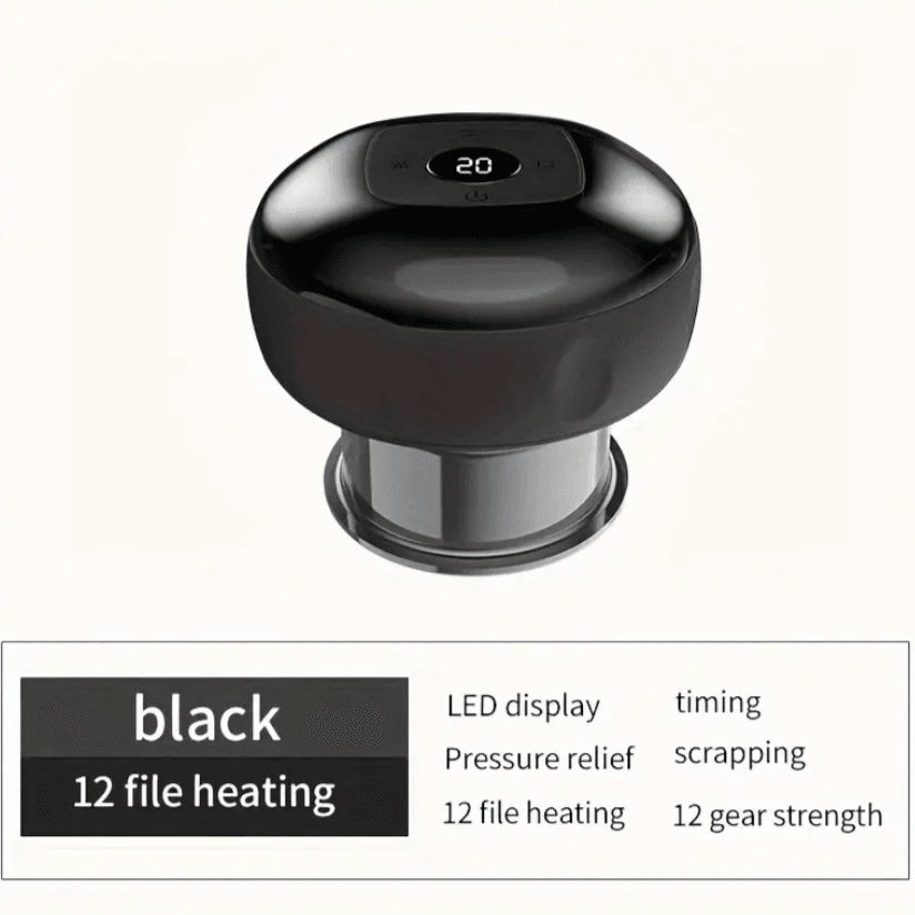 TEMU vacuum cupping massager with electric heating, shown in use as a therapeutic accessory for muscle relaxation.