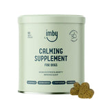 IMBY Calming dog product packaging with calming ingredients, designed to help reduce stress in dogs.