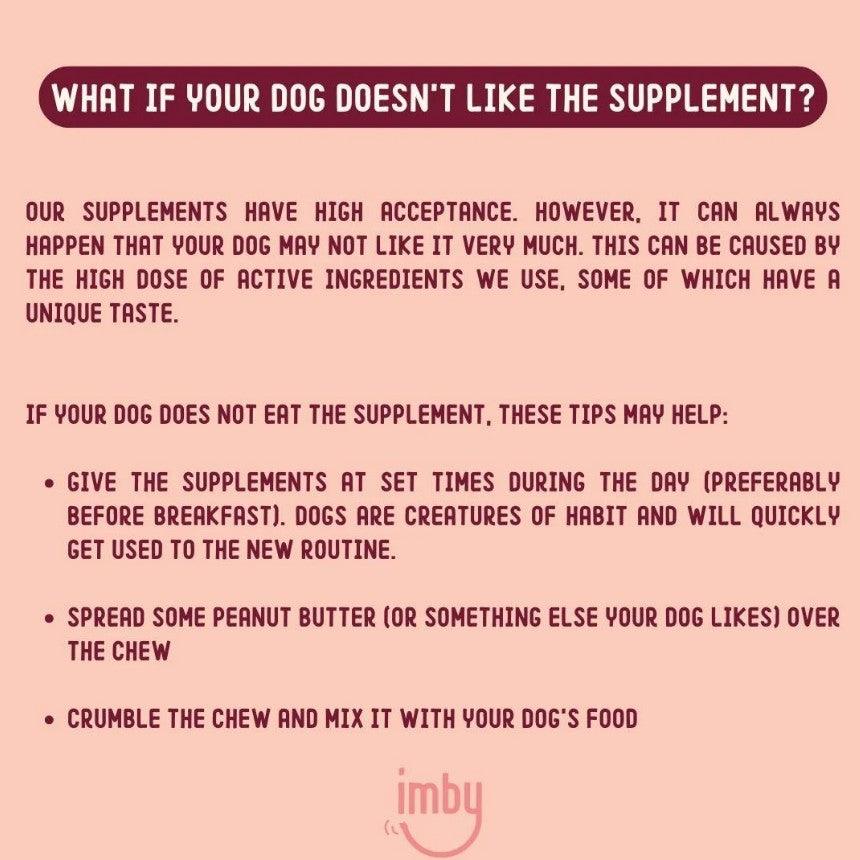 IMBY Skin Health for dogs, showing packaging and product details in a clear, close-up image.