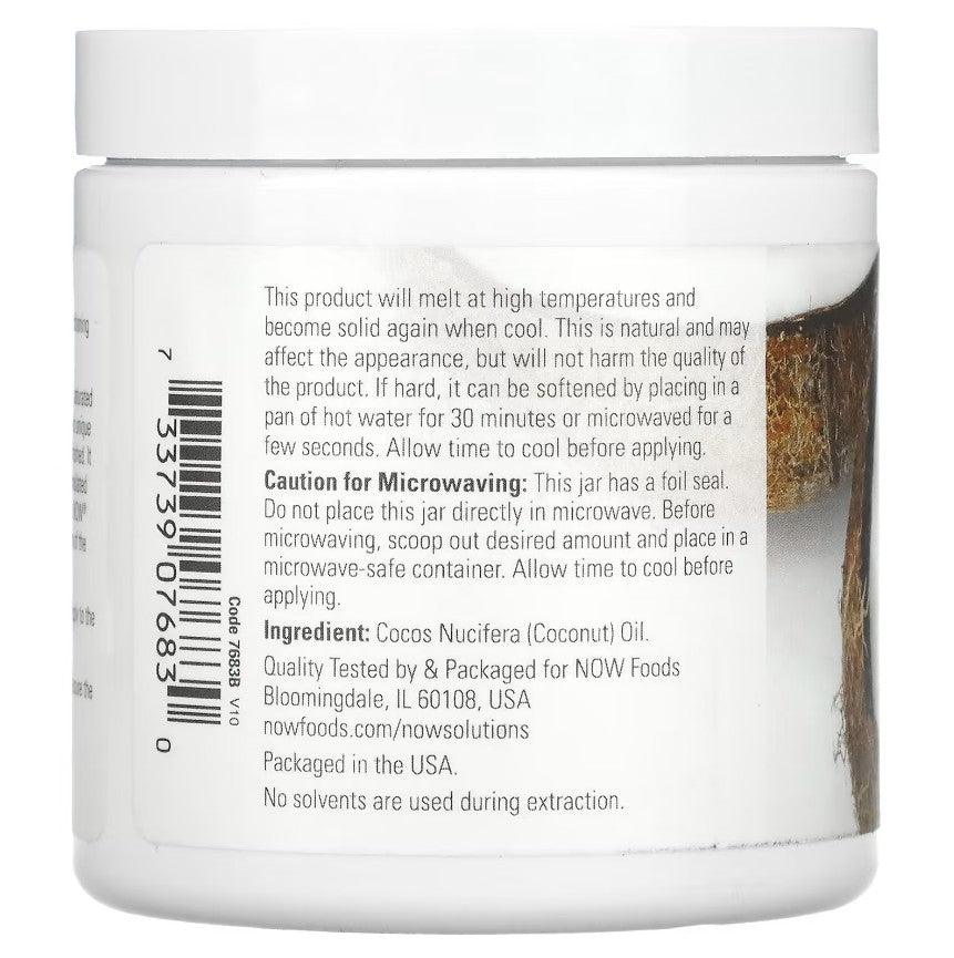 Natural coconut oil in a 7 fl oz bottle from NOW Foods, ideal for skincare and moisturizing purposes.