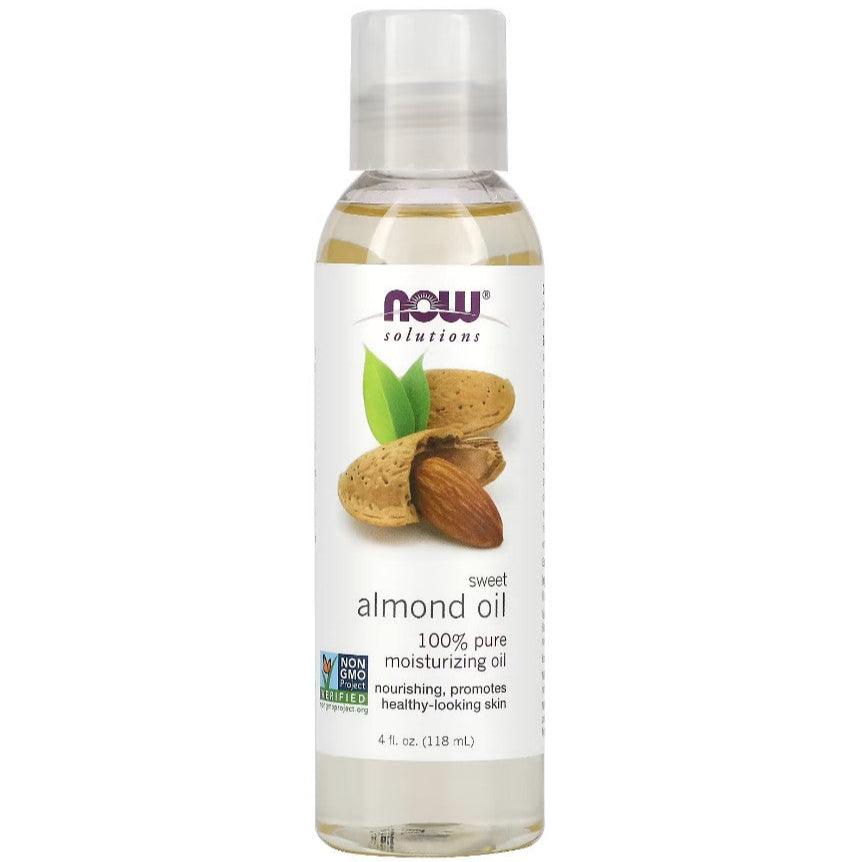 MKSTAVRINOS Sweet Almond Oil in a 4 fl oz bottle, natural skin care product for moisturizing and nourishing skin.