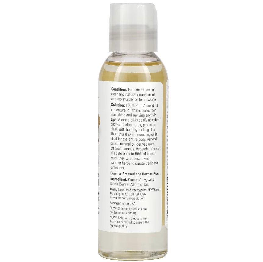 Sweet almond oil in a clear glass bottle, part of MKSTAVRINOS skin care solutions, 4 fl oz (118 ml).