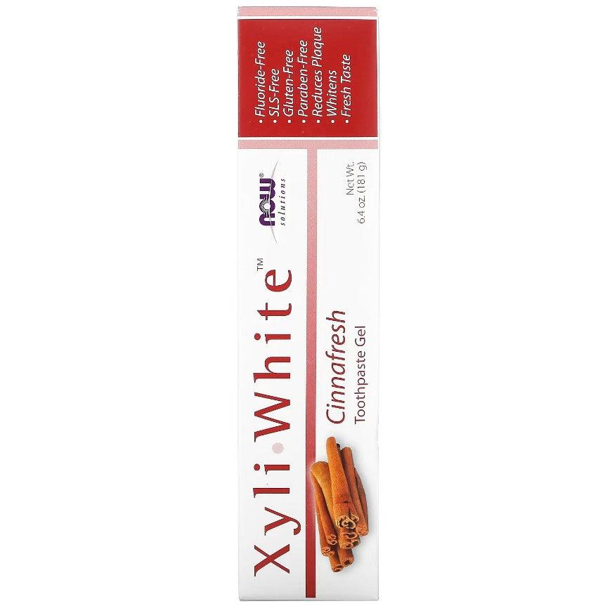 MKSTAVRINOS XyliWhite Cinnafresh toothpaste gel in 6.4 oz tube, showing the product packaging and branding.
