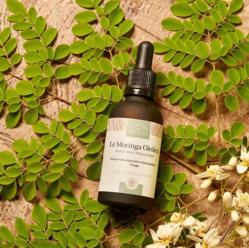 Organic Moringa Oleifera Oil cleanser from Comptoir des Huiles, 50ml bottle, natural skin care product for face cleansing.