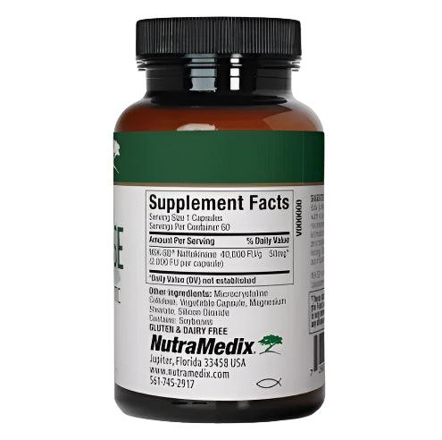 Sentosa Nutramedix Nattokinase supplement bottle with 60 capsules, showing the label and cap on a white background.