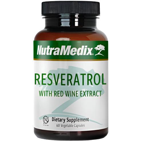 Sentosa Nutramedix Resveratrol supplement bottle with 60 capsules, featuring the product label and cap.