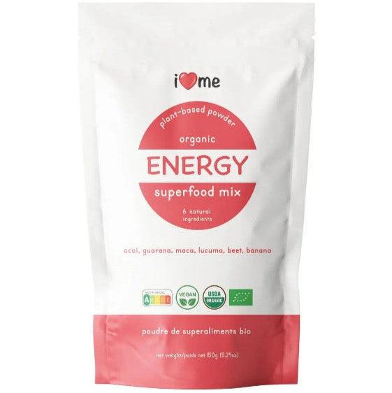 Organic I LOVE ME Superfood ENERGY Mix in 150g package, featuring vibrant, nutrient-rich ingredients for natural energy boost.