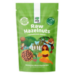 Organic raw shelled hazelnuts from ILOVE ME superfood brand, 200g, close-up of whole hazelnuts in a bowl