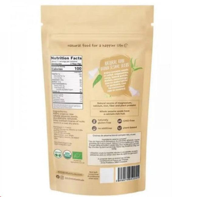 Organic sesame seeds in a 200g package from ILOVE ME superfood brand, shown in the image.