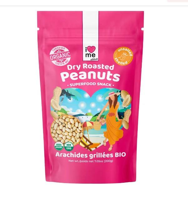 Organic roasted peanuts from ILOVE ME superfood brand in a 200g package, shown in a close-up image.