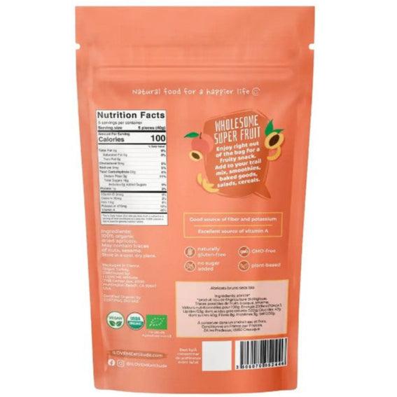 Organic dried apricots from ILOVE ME superfood brand, 200g package, shown in a clear image with apricots in a bowl.