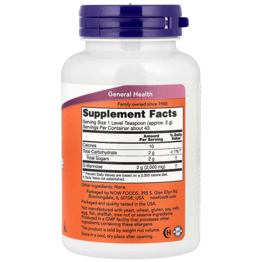 D-Mannose pure powder supplement in a 3 oz (85 g) container, by MKSTAVRINOS, shown in a clear image.