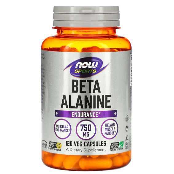 MKSTAVRINOS NOW Foods Beta-Alanine supplement in 120 veggie capsules for endurance and athletic performance.