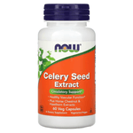 MKSTAVRINOS NOW Foods celery seed extract supplement in 60 vegetarian capsules, shown in a bottle with label.
