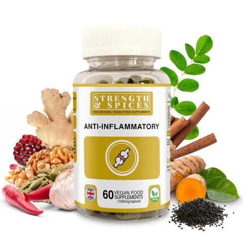 Anti-inflammatory supplement by Strength & Spices, 1000mg formula in 60 capsules, designed to support joint health and reduce inflammation.