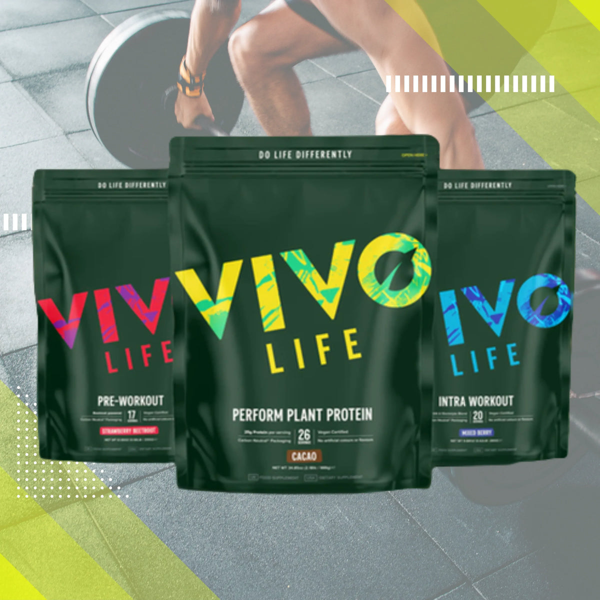 Vegan Fitness Bundle from BUNDLE with plant-based protein powders, supplements, and workout gear on a clean background.