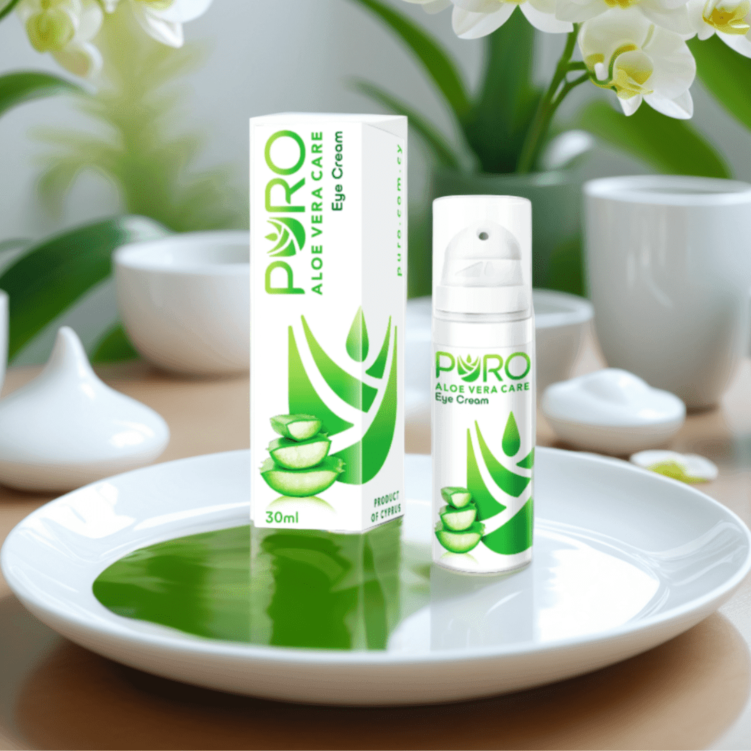 PURO Aloe Vera Eye Cream in 30ml jar, smooth cream with fresh aloe vera for nourishing and hydrating delicate eye area.