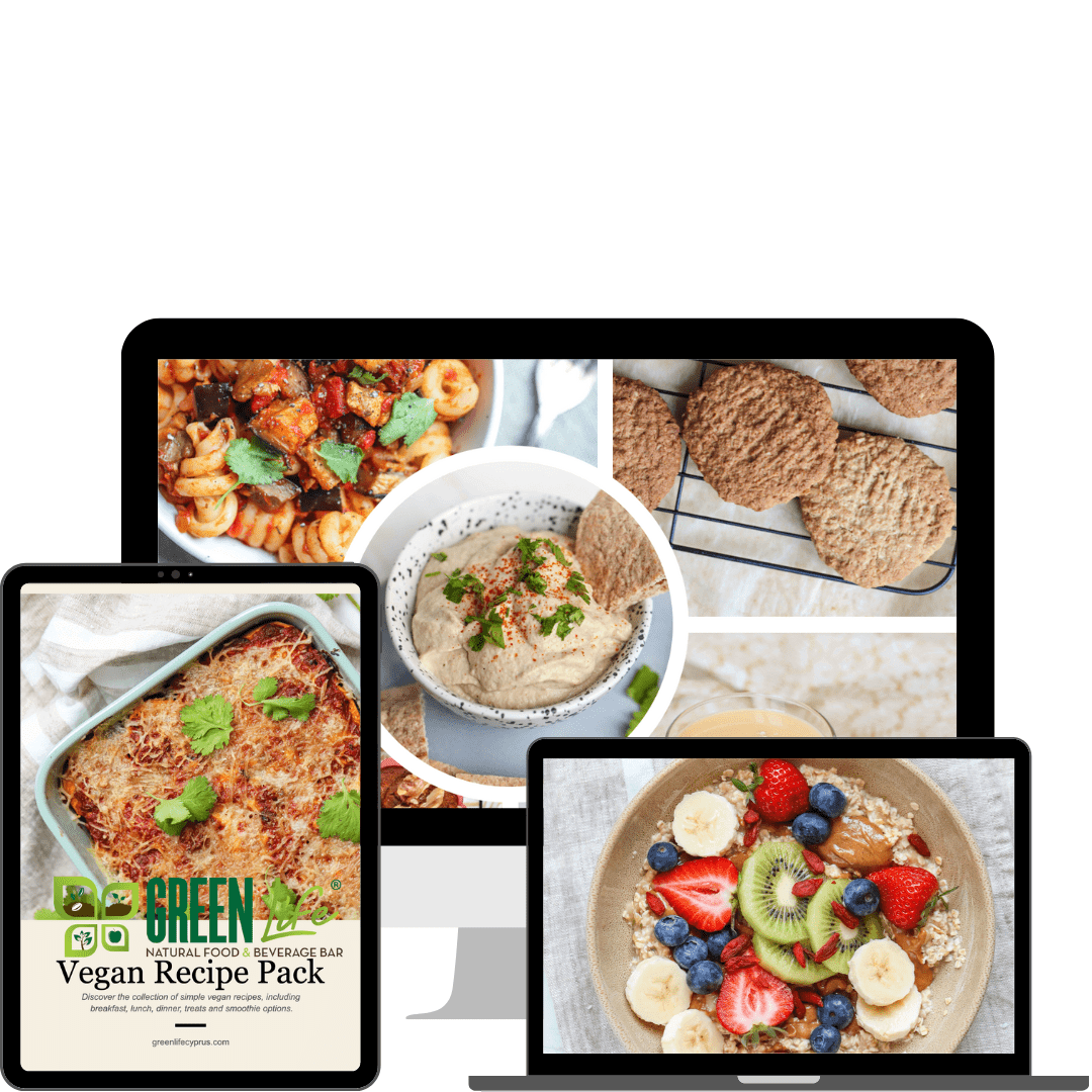 Green Life 40 Vegan Recipe Book Vol.2 by GREEN LIFE BOOKS, featuring colorful plant-based recipes on the cover.