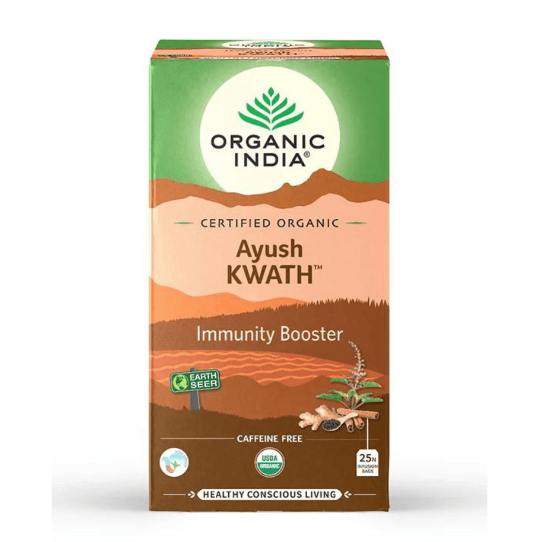 Organic India BIO Tulsi Ayush Kwath Tea in herbal infusion bags, caffeine-free herbal tea by Herbalistas