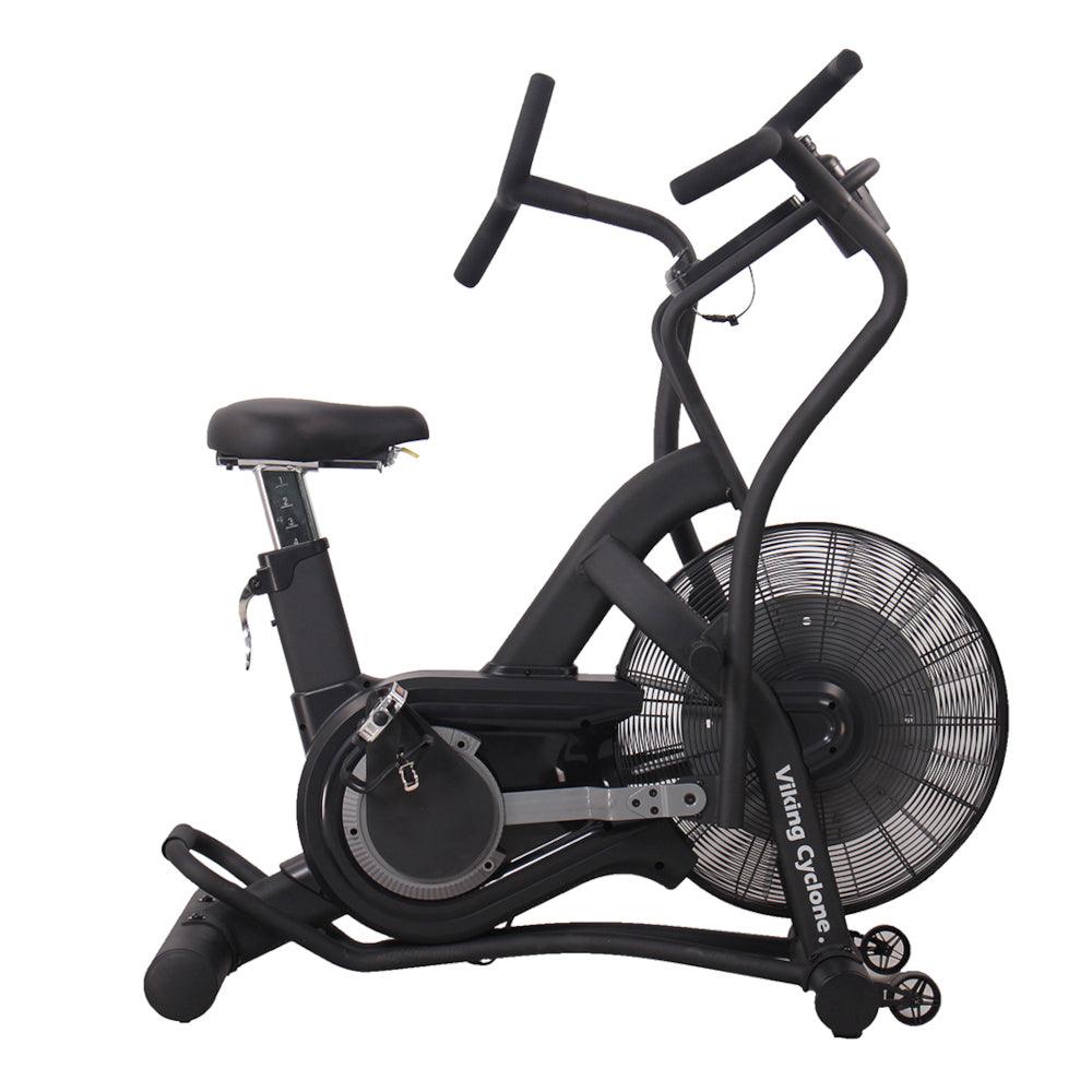 VIKING FITNESS Cyclone Air Bike with heavy-duty frame and air-resistance system, featuring a digital display and adjustable seat.
