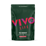 Vivo Life pre-workout supplement container with label, featuring vibrant design and product details on a white background.