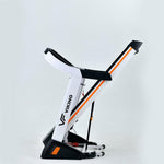 Folded Viking FITNESS D-55 Uranus electric treadmill with black frame and control panel, ready for storage or use.