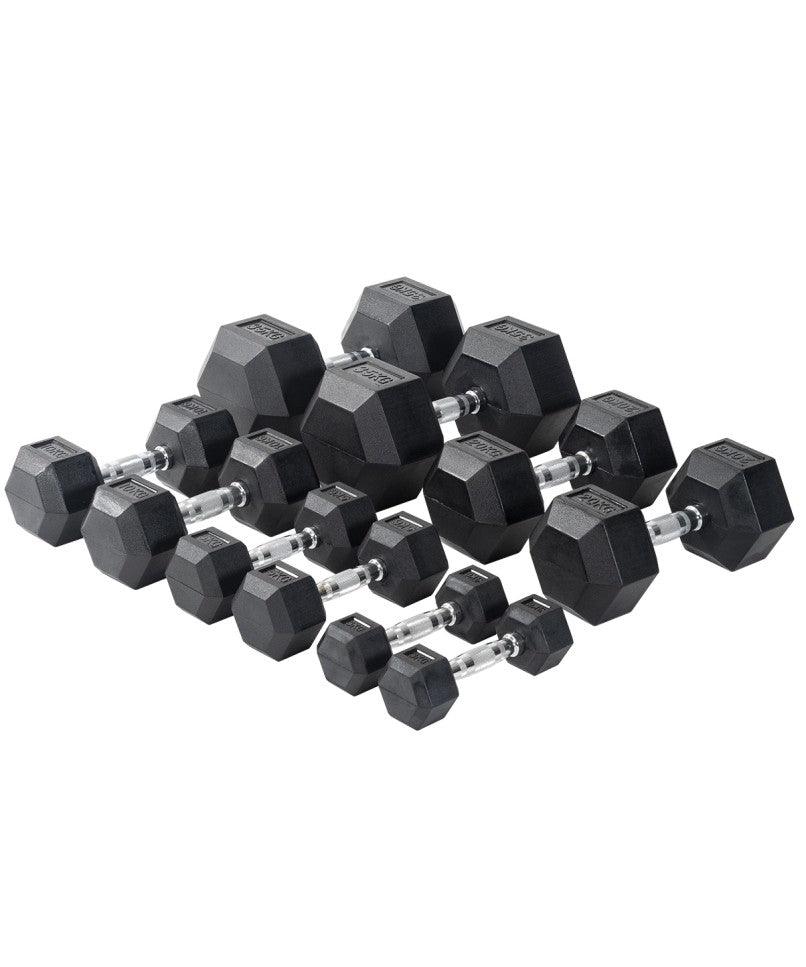 Viking Fitness professional hex dumbbell with rubber coating for strength training and weightlifting workouts.