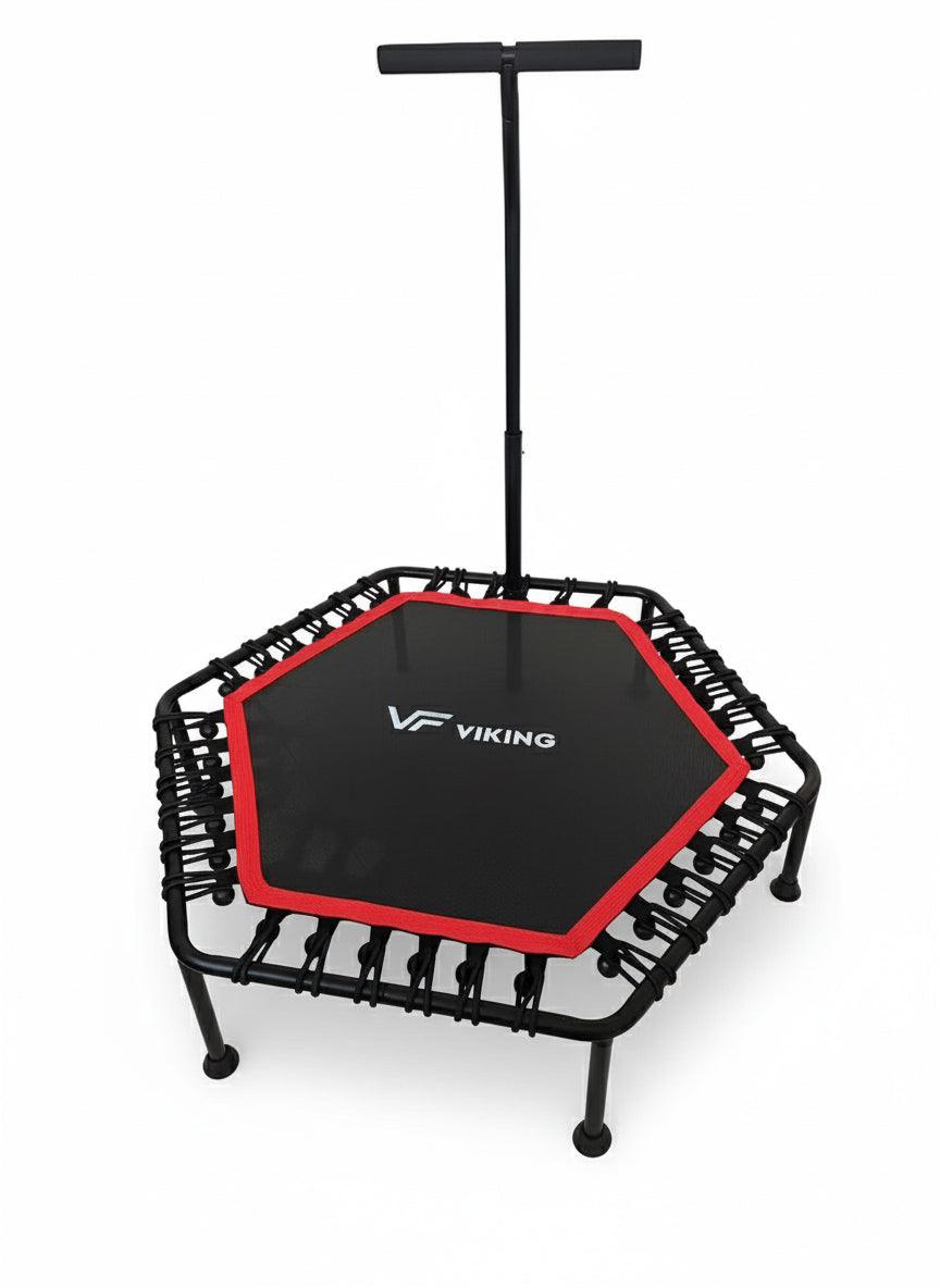 Viking Fitness trampoline with safety frame and jumping surface, designed for indoor exercise and fitness training.
