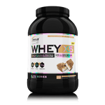 Genius Nutrition WHEY-X5 protein powder in Bueno Chocolate flavor, 900g container with a scoop and chocolate flavor label.