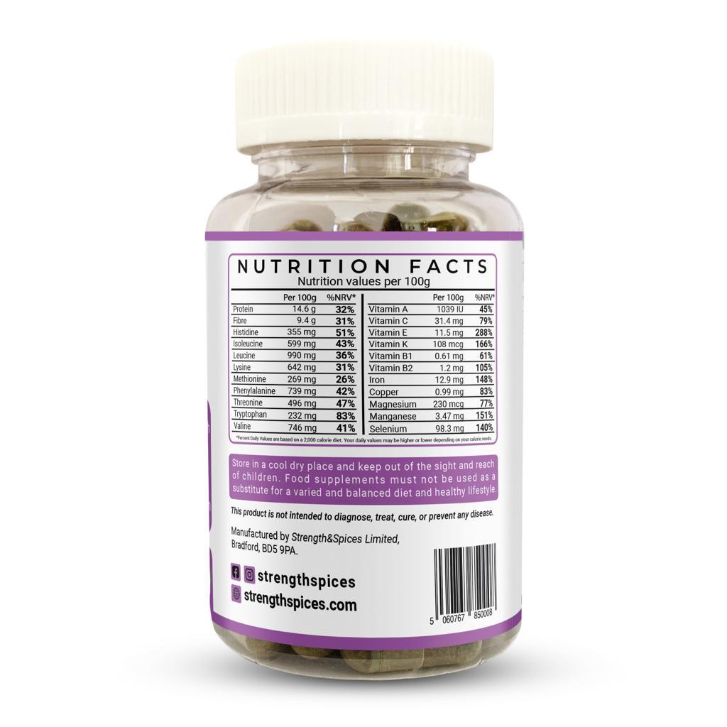 Memory and brain support supplement capsules by Strength & Spices, featuring 1000mg formula in a bottle of 60 capsules.