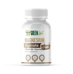 Green Life Magnesium Glycinate Complex vegan capsules with vitamin B6 and piperine, herbal supplement for high absorption and wellness.