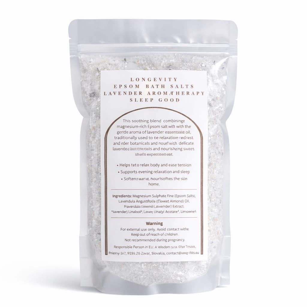 Lavender aromatherapy Epsom bath salts by AW GIFTS, showing a jar of soothing lavender-scented bath salts for relaxation.