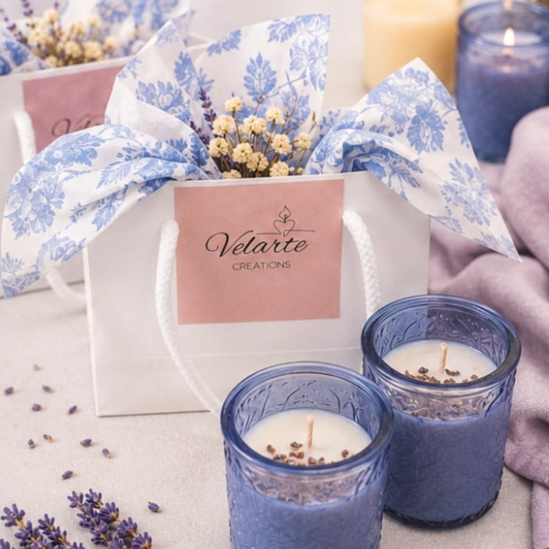 Lavender Glass Candle in a present bag - Velarte