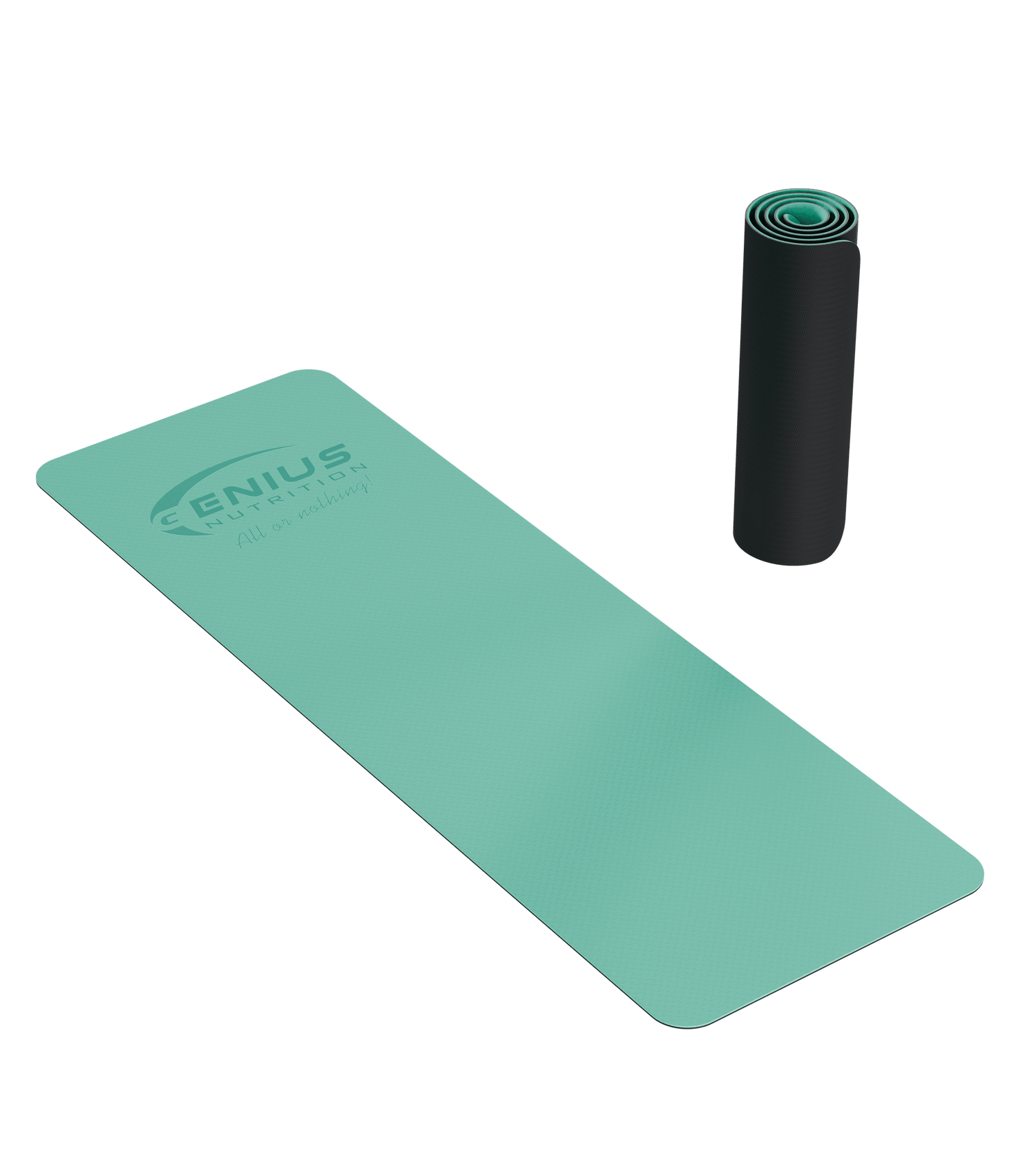 Blue Genius Nutrition TPE yoga mat laid flat, showing its textured surface, perfect for fitness and yoga practice.