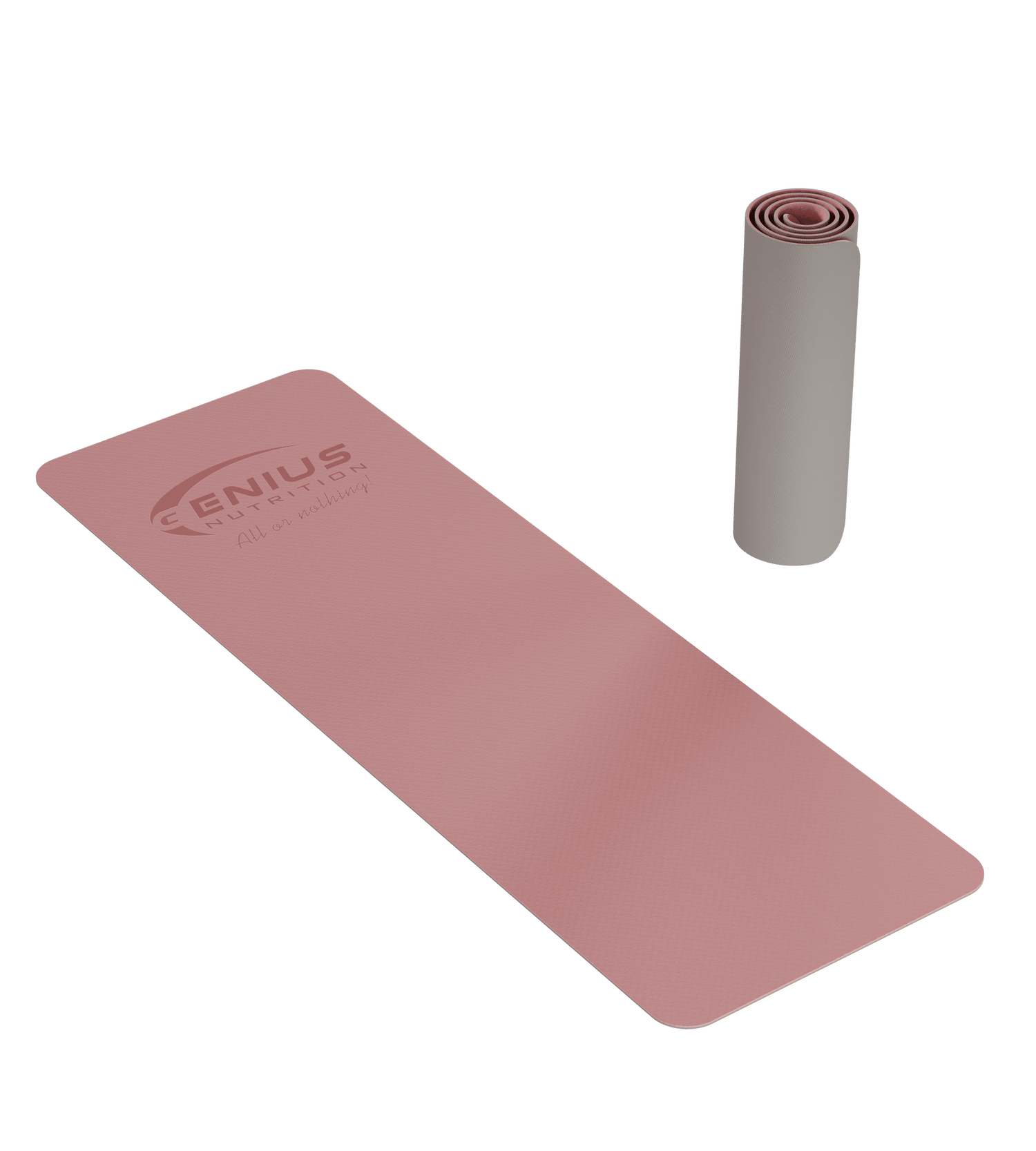 Pink TPE yoga mat from Genius Nutrition, a durable fitness equipment for yoga and exercise routines.