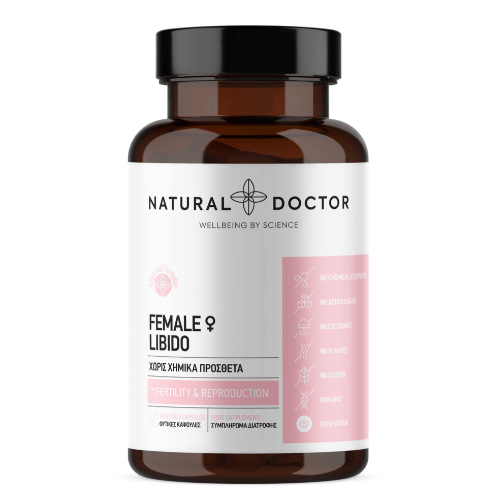 VITAREA Natural Doctor Female Libido supplement bottle with 60 vegetarian capsules, designed to support female sexual health and vitality.