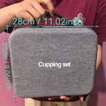 TEMU cupping and relaxation kit with vacuum cups and manual pump, showing set of black therapy cups on a white background.