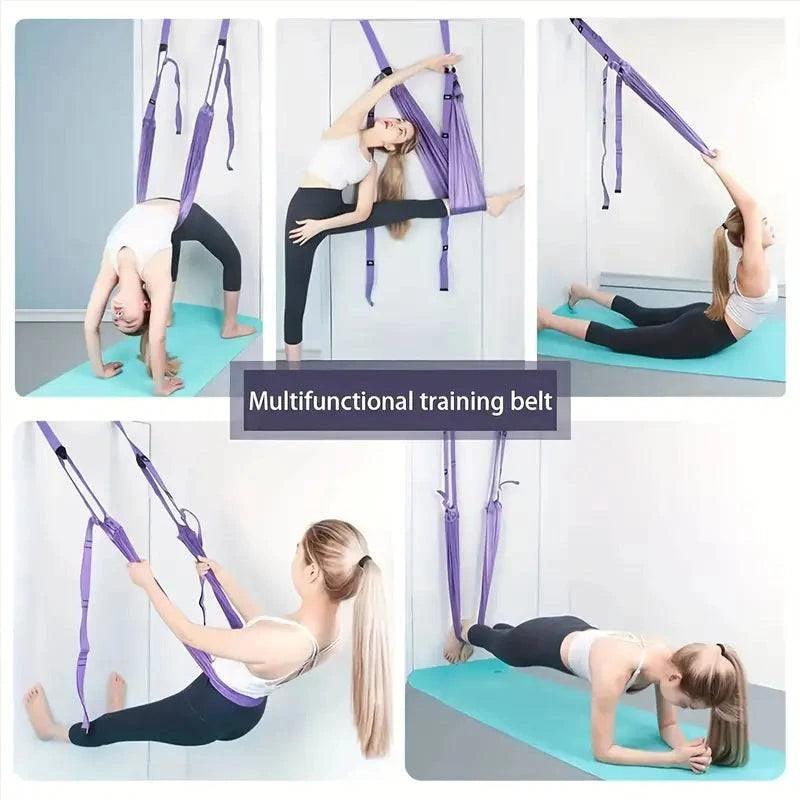 TEMU aerial yoga rope with elastic stretching band, home fitness equipment for low back, handstand, and dance yoga exercises.