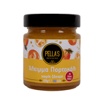 Pella's Delicacies orange spread jar with a label, showcasing vibrant orange-colored spread inside the 225g container.