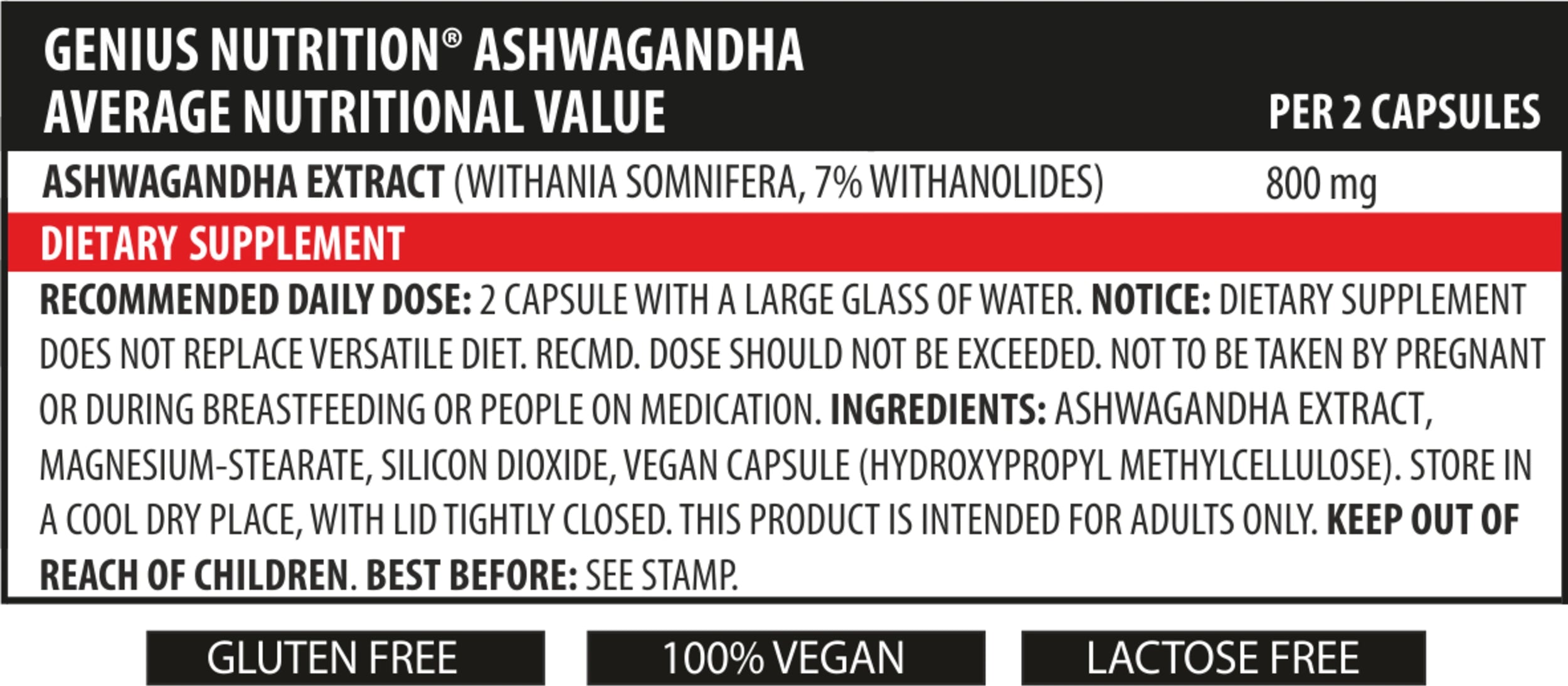 Ashwagandha 90caps/45 Serv, Genius Nutrition 