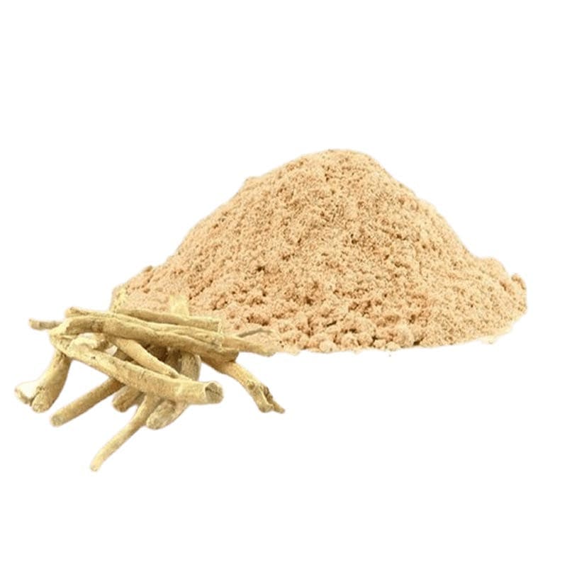 Organic India BIO Ashwagandha Powder in a 100g package, showcasing the herbal powder in a natural setting.