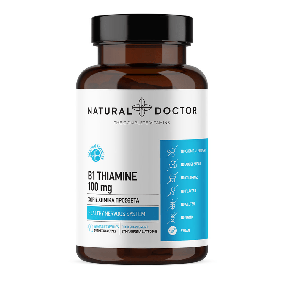 VITAREA Natural Doctor B1 Thiamine supplement in 90 vegetarian capsules, dietary supplement for energy and nerve health.