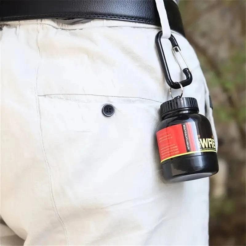Small 100ml TEMU whey protein container, compact plastic storage jar for supplements or powders.