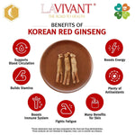 Korean Red Ginseng Extract liquid sticks by Lavivant, 10 sticks, 8.6mg/g, 100g, with benefits of Korean red ginseng shown in image