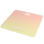 Pink and yellow Genius Nutrition body scale for fitness tracking, featuring a digital display and sleek design.