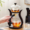 Premium TEMU semi-automatic glass gongfu tea set with six cups, showcasing clear glass teapot and matching tea cups.