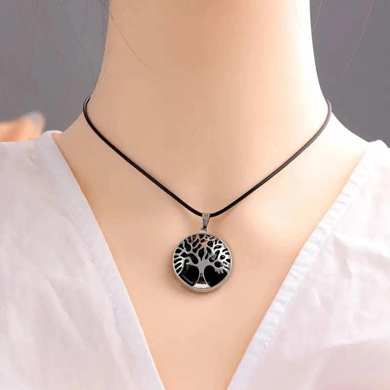 Tree of Life natural stone pendant necklace featuring energy stone crystals for chakra balancing, suitable for women and men.