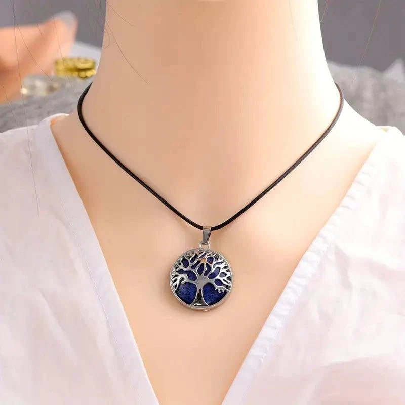 Tree Of Life Design Natural Stone Pendant Energy Stone Crystal Chakra GREEN LIFE CYPRUS
