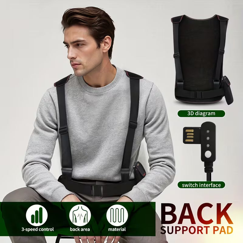 TEMU wearable back heating pad massager with adjustable belt, 3 heat levels, and auto shut-off for muscle and back pain relief.