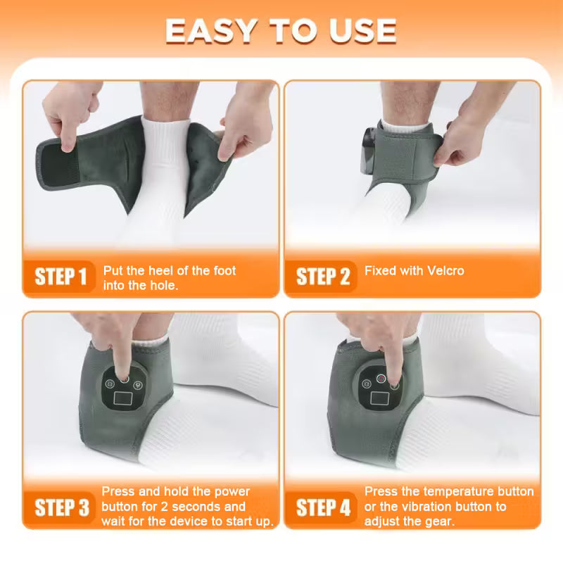 Adjustable ankle heating and vibration massager by TEMU with 3 modes, 4 heat levels, USB charging, for foot and ankle therapy.